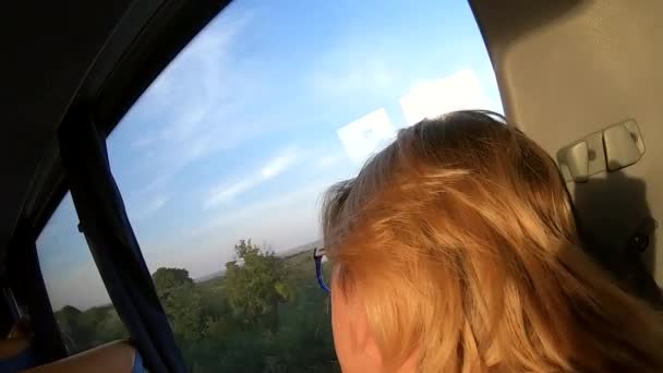 Ventana vista de un autobús en movimiento — Vídeos de Stock