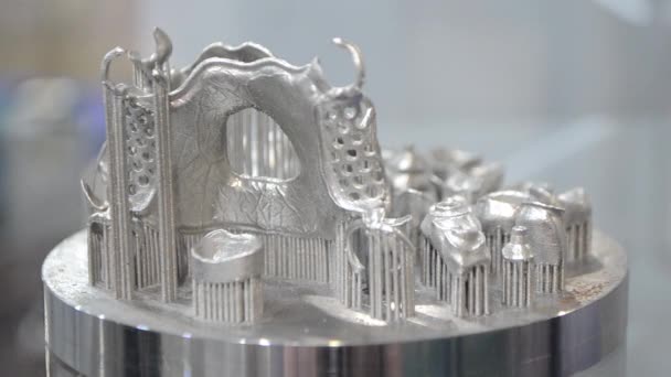 Object printed on metal 3d printer close-up. — Stock Video