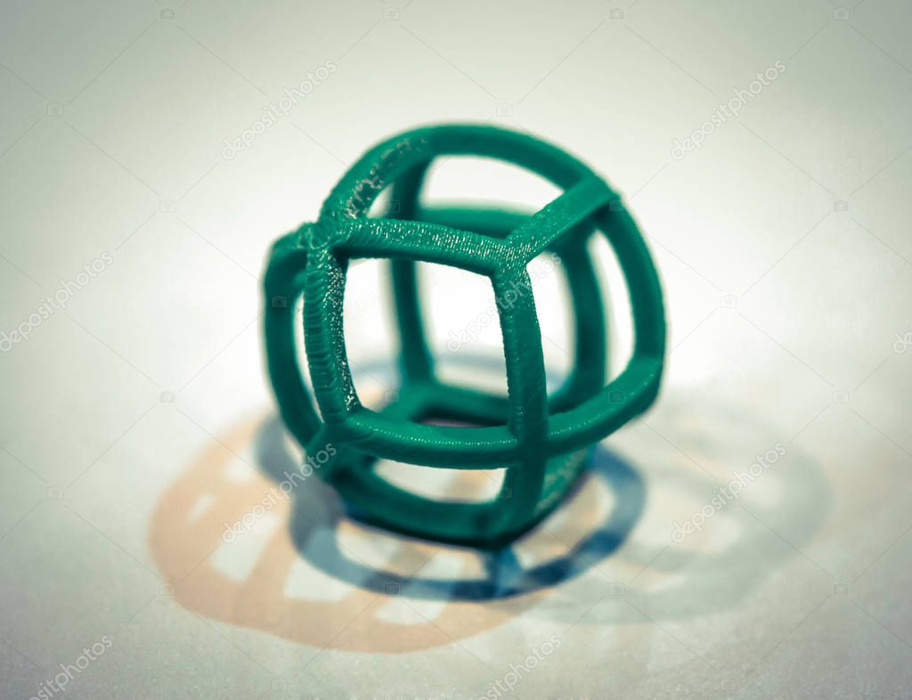 Abstract object printed by 3d printer on white background.