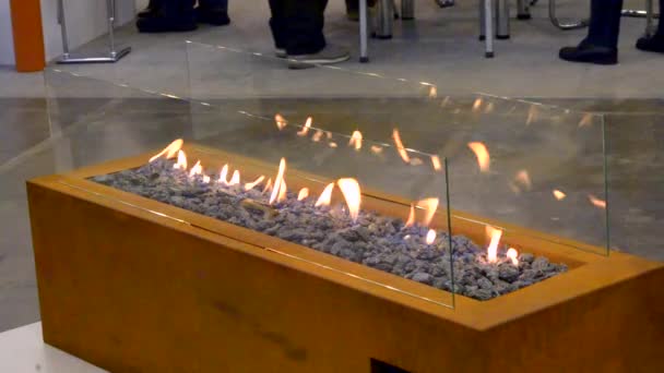 Σύγχρονη βιο fireplot τζάκι αιθανόλη αερίου. Έξυπνες οικολογικές — Αρχείο Βίντεο