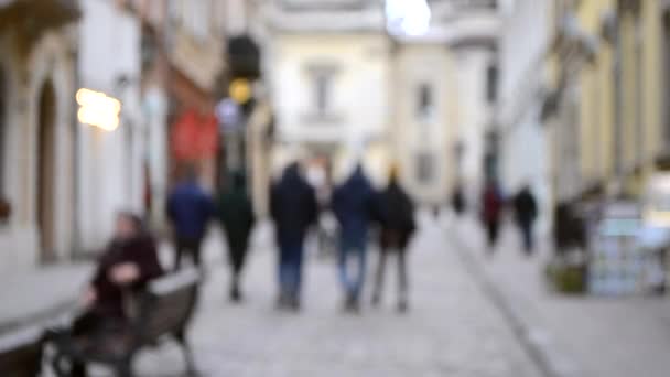 Abstract Defocused Blurred Background of many people on street — Stock Video