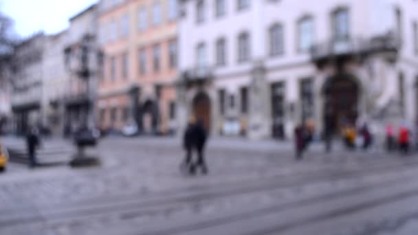 Abstract Defocused Blurred Background of many people on street — Stock Video