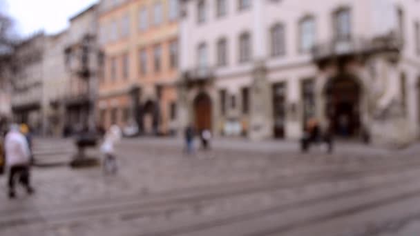 Abstract Defocused Blurred Background of many people on street — Stock Video