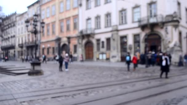 Abstract Defocused Blurred Background of many people on street — Stock Video