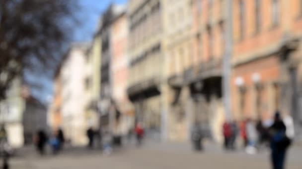 Abstract Defocused Blurred Background of many people on street — Stock Video