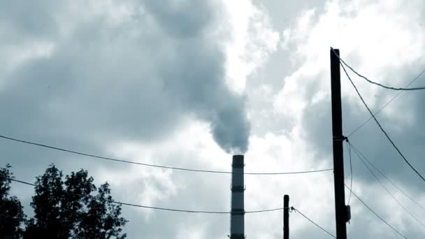 Gran tubería de tubo de humo central térmica en la luz en un día soleado — Vídeos de Stock