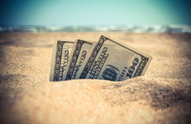 Paranın yarısı kumla kaplıydı. Deniz kıyısındaki kumsalda yatıyordu.