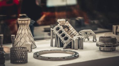 Metal 3D yazıcıya yazdırılmış nesneyi tutan adam.