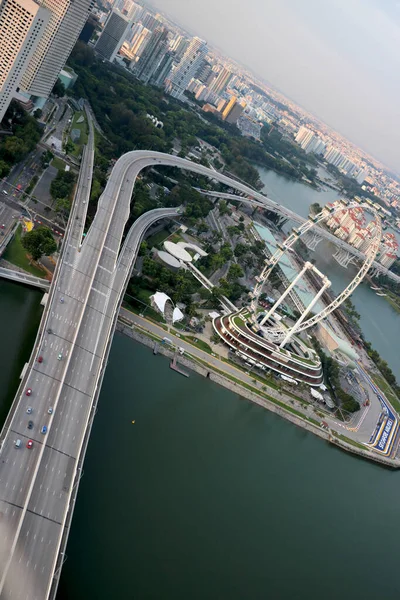 City Singapore Country Singapore 2020 Airview Singapore Flyer Background Roads — 스톡 사진