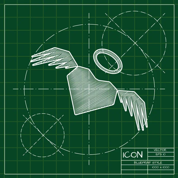 Blueprint of heart with wings icon — Διανυσματικό Αρχείο