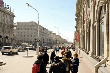 Minsk, Beyaz Rusya - 23 Şubat 2017. Minsk, metro istasyonu Ekim Bağımsızlık Avenue