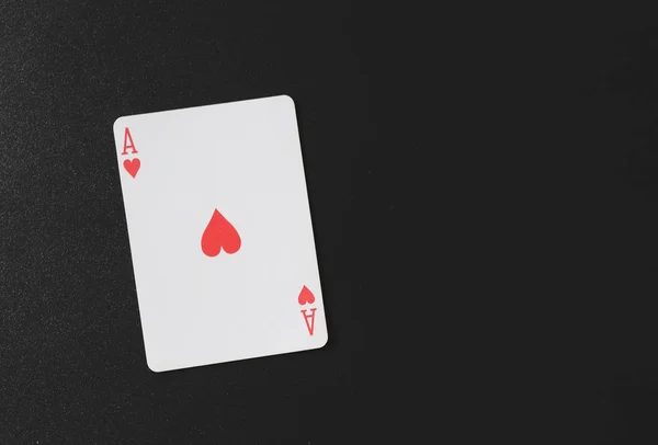 Ace of hearts on a black background, playing cards, copyspace for you marketing text horizontal photo — Stock Photo, Image