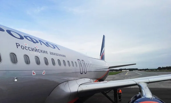 Aeropuerto de Sheremetyevo, Rusia - agosto de 2017: Aeropuerto de Sheremetyevo, aerolíneas rusas Aeroflot — Foto de Stock