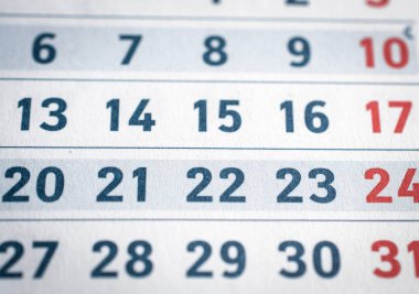 Masa takvimi ay gün ve tarihleri sonu ile