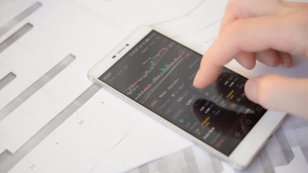 Stock Market Concept, Online handel via de telefoon — Stockvideo