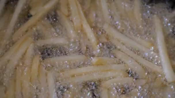 Patatine fritte in una padella in olio bollente sfondo — Video Stock