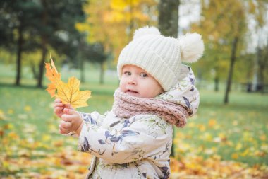Sonbahar parkında güzel bir kızın açık hava portresi.