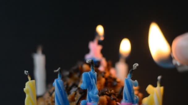 Birthday celebration concept, festive cake with candles — Αρχείο Βίντεο