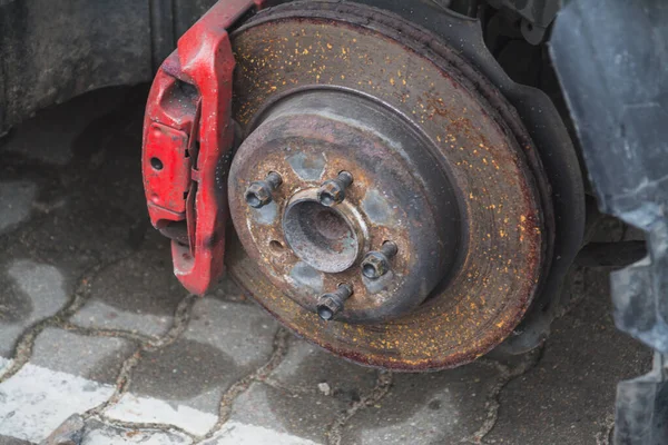 Dirty Disc Brake Car Close — Stock Photo, Image