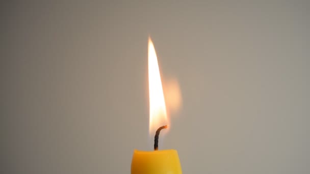 Kerzenflamme auf weißem oder grauem Hintergrund — Stockvideo