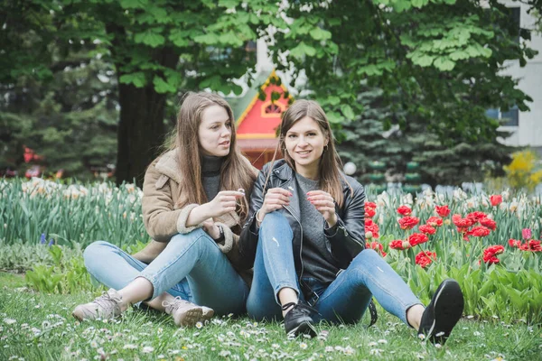 Stylische Mädchen Freien Auf Der Stadtparkwiese Lächeln — Stockfoto