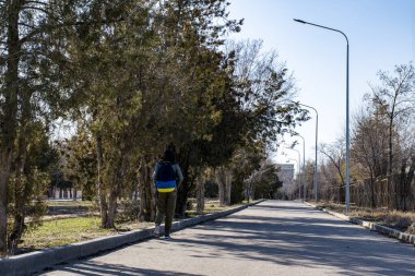 Park, şehir eğlence parkı, kaldırım, banklar ve ladin..