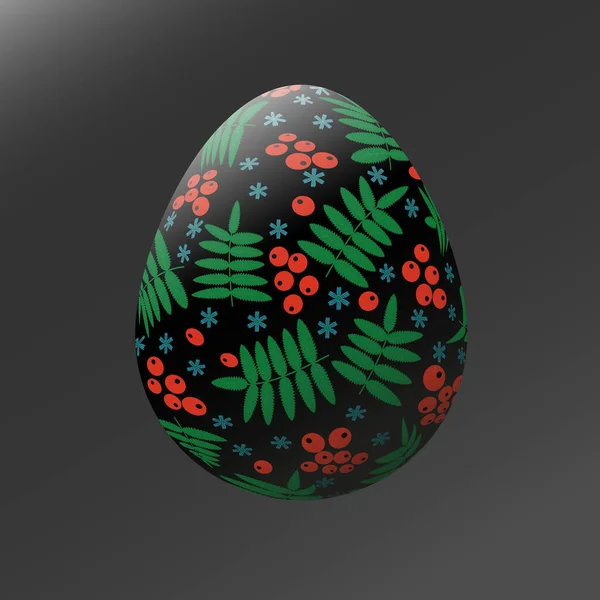 Huevo Pintado Negro Pascua Con Tradiciones Populares Rusas Khokhloma Rowan — Vector de stock