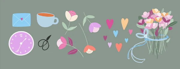 Florist botanical digital modern illustration vector set. — Stockový vektor