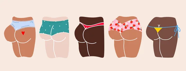 Variety of female booties in different colourful underwear. — ストックベクタ