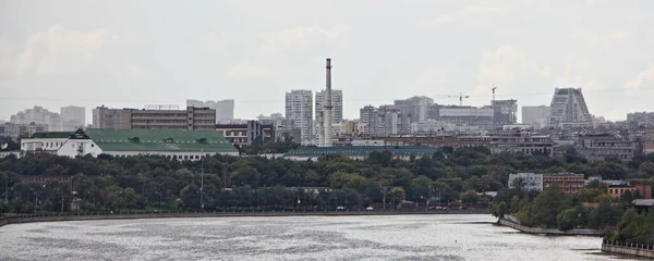 Moskou Rusland 2019 Panoramisch Uitzicht Rivier Nagatino Moskou Vanaf Nagatinsky — Stockfoto