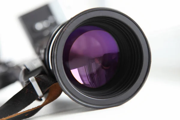 Big Lens Glare Coating Close White Background — Stock Photo, Image