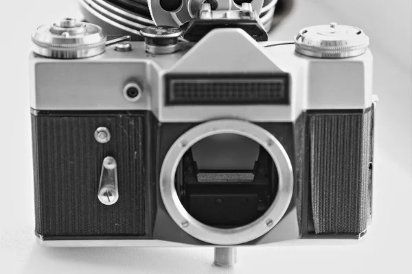 Régi Film Slr Fotókamera Test Csavaros Bajonettel Fénymérő Érzékelővel Közelről — Stock Fotó