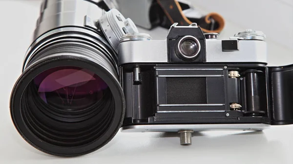 Back Vintage Slr Camera Film Drive Mechanism Shutter Next Large — Stock Photo, Image