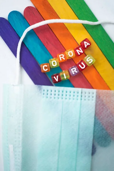 Corona Virus English Alphabet Cube Colourourfull Backface Mask Select Focus — 스톡 사진