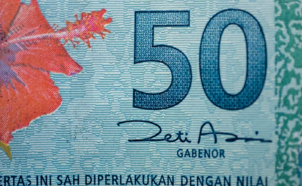 Malezya ringgit banknotlarının Malezya para birimi. Yakından çekilmiş 50 ringgit banknotluk kağıt para. Mali konsept.