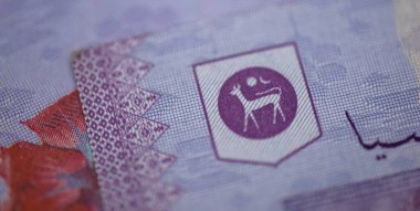 Malezya ringgit banknotlarının Malezya para birimi. Yüzlerce ringgit notunun kâğıt parası etreme yakın çekim için. Mali konsept.