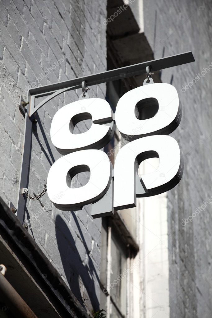 Carmarthen, UK, October 22, 2016 :  Co Op logo advertising sign outside one of its its retail supermarket stores in the city centre
