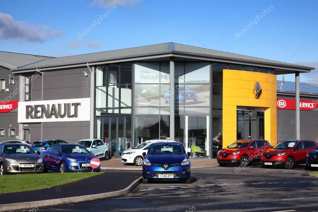 Kidwelly, Wales, UK, November 20, 2016 :  Renault car showroom showing its company logo and cars available for sale