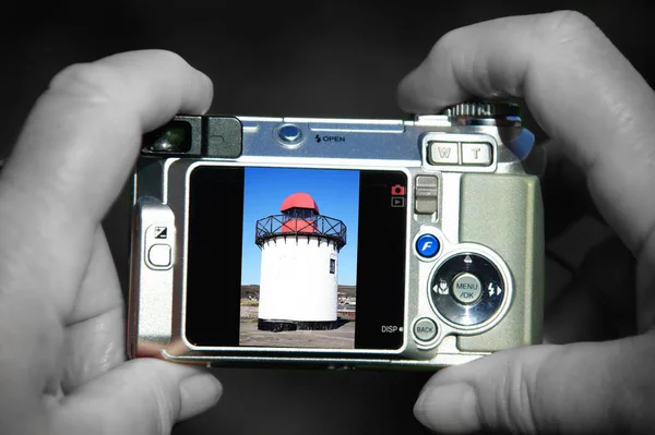 Compact Camera Burry Port Lighthouse, Wales — Stock Photo, Image
