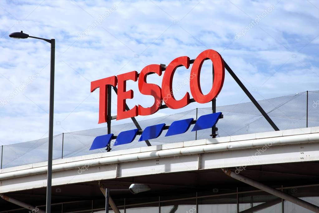 Swansea, Wales, UK, February 24, 2017 : The advertising sign at the Tesco supermarket store in Swansea Bay