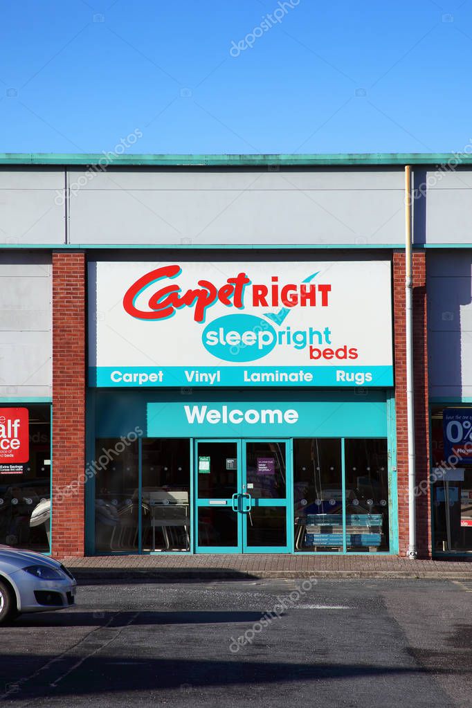 Carmarthen, Wales, UK  January 2, 2017:  Carpetright retail stores just outside the town centre