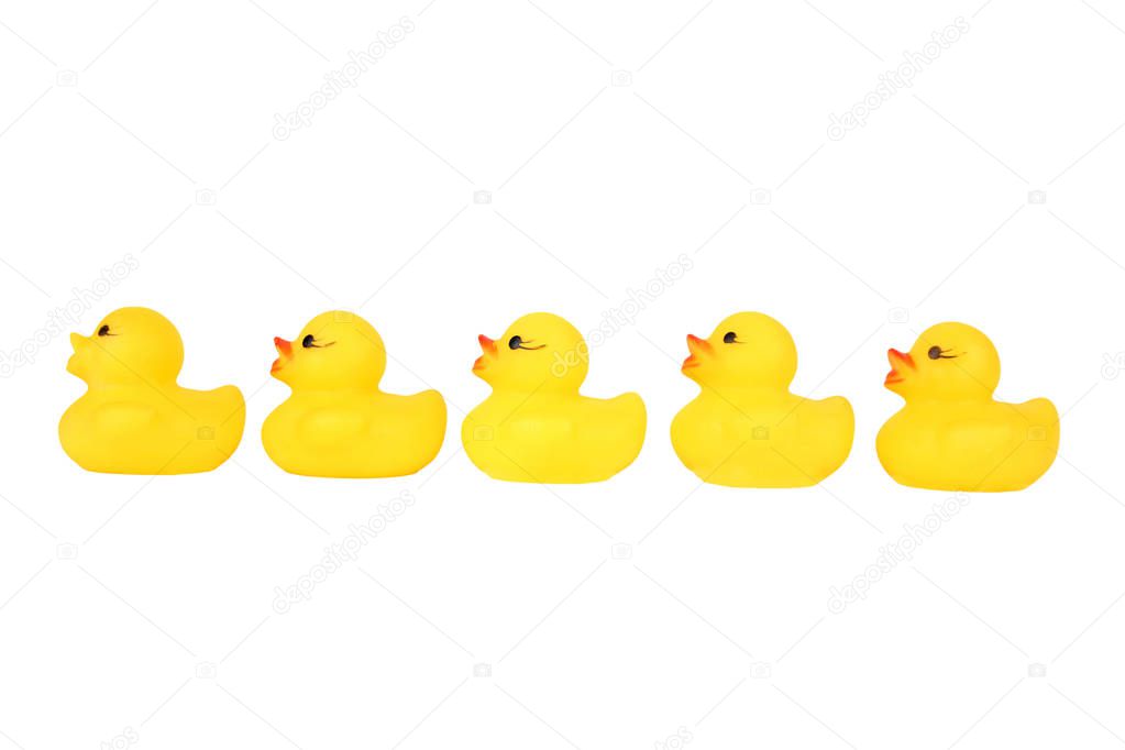 Five yellow plastic chicks 