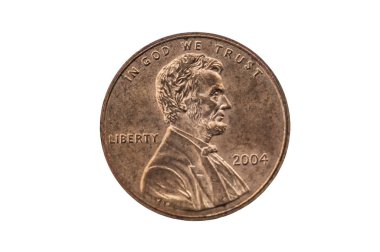 ABD bir kuruş kuruş para Abraham Lincoln'ün bir portre resim ile kesip ve beyaz bir arka plan üzerinde izole