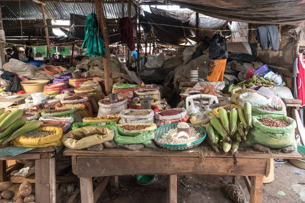 Market stall for food in the Kibera slum of Nairobi, Kibera, East Africa, August 2017, Northern Kenia, Nairobi