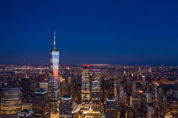 Skyline Ciudad Nueva York Con Wtc Puesta Del Sol Fotografía —  Fotos de Stock