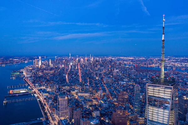 Skyline New York City Tramonto Fotografia Aerea — Foto Stock