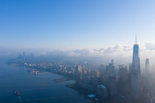 New York City with WTC in early morning, aerial photography