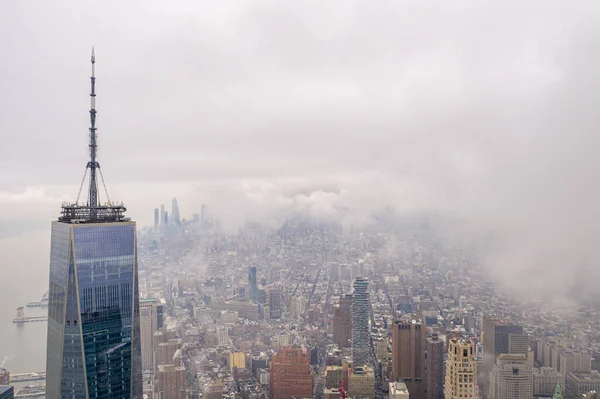 New York Avec Wtc Dans Journée Nuageuse Photographie Aérienne — Photo