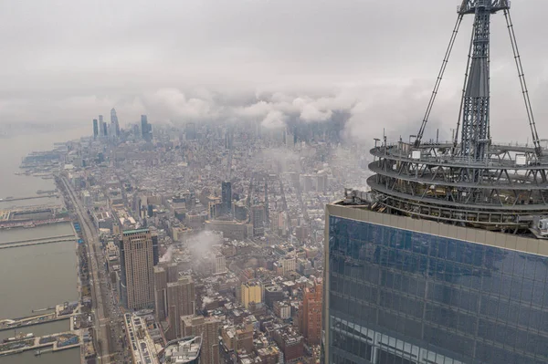 Νέα Υόρκη Wtc Συννεφιασμένη Μέρα Εναέρια Φωτογραφία — Φωτογραφία Αρχείου