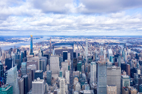 New York City Midtown Skyline with Empire State in daytime, aerial photography